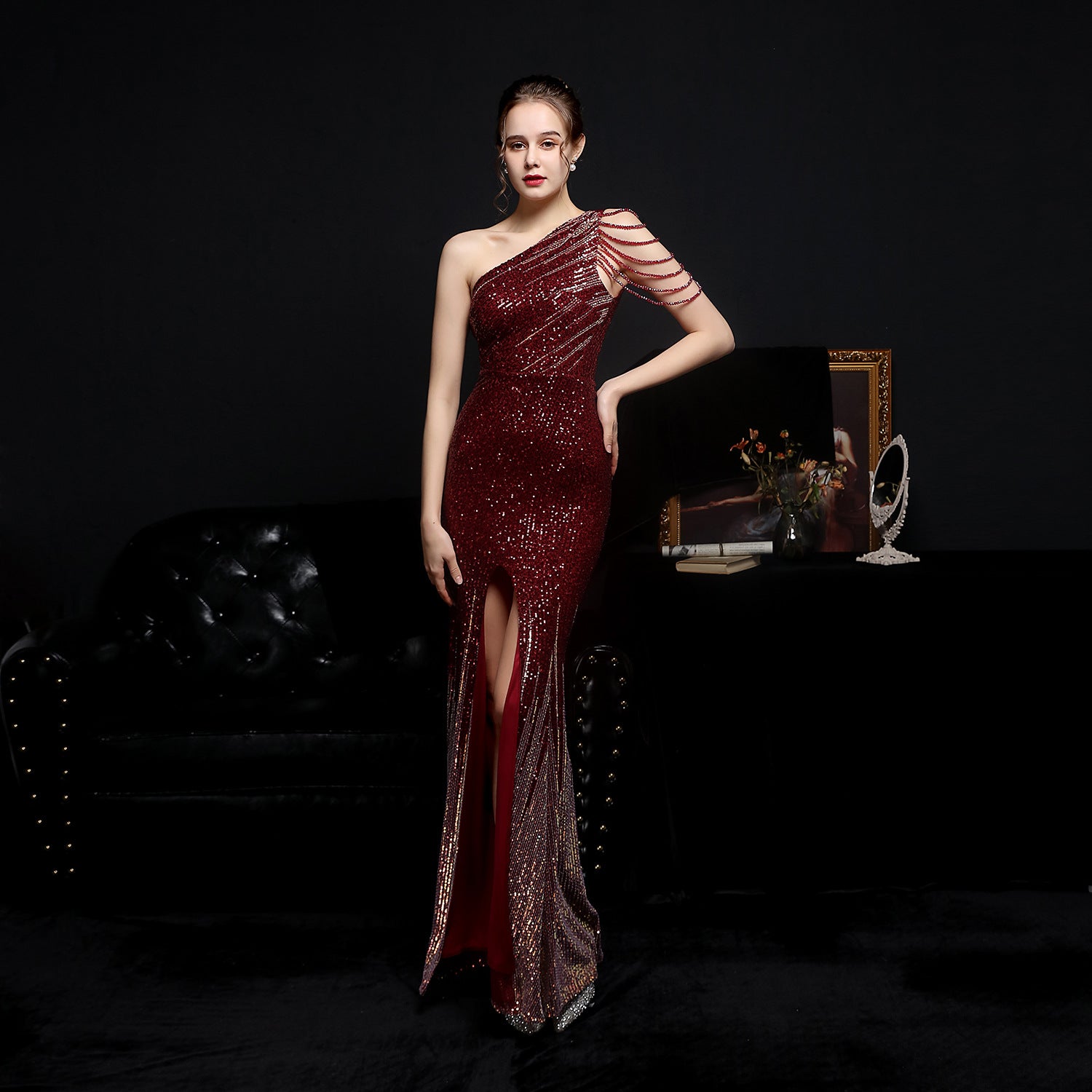 Women Sequins Celebrity Party Sexy Long Slim Evening Dress 5