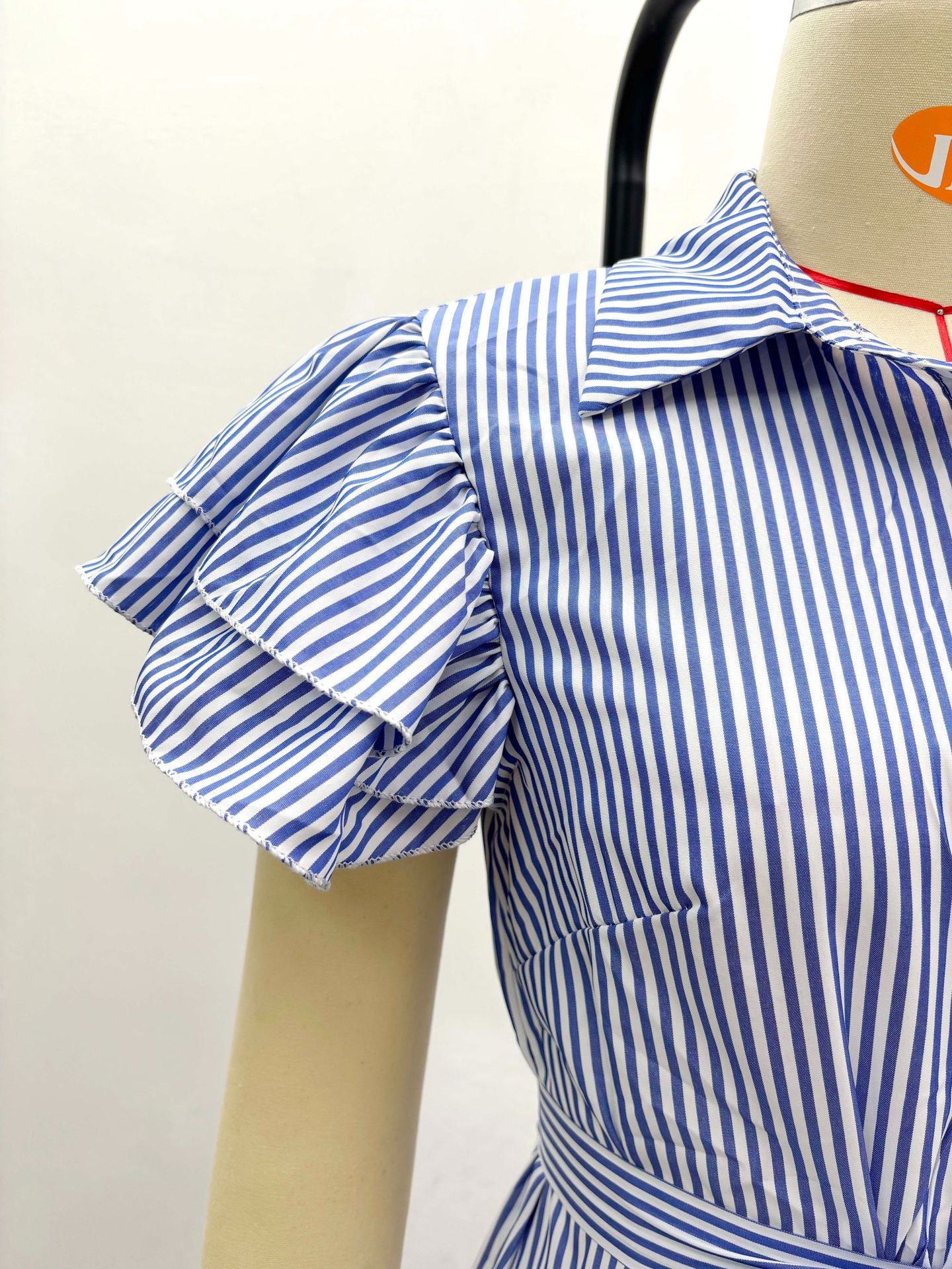 Plus Size African Striped Short-Sleeved Maxi Dress with Slits 7