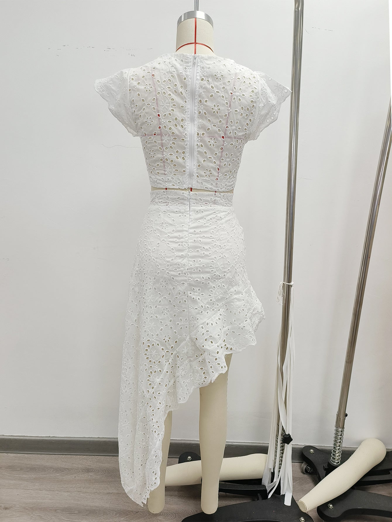 Lace sleeveless women's sexy Open Waist Holidays asymmetric Two Pieces skirt set 7