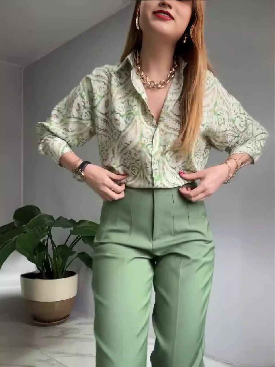 Women Summer Printed Top and Pants Two-Piece Set 6