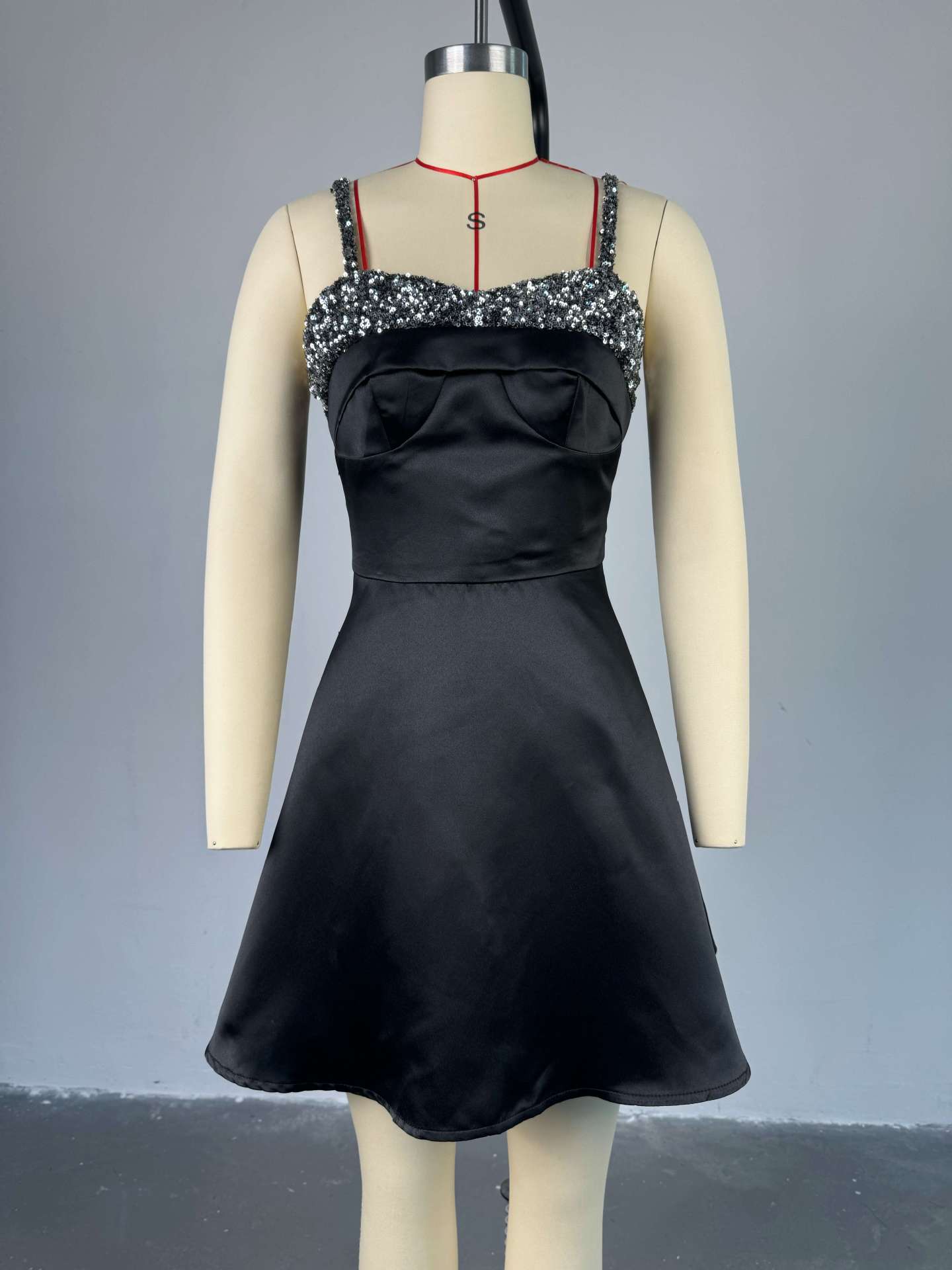 Women Fall Elegant Sequin Patchwork Strapless Strap Dress 8