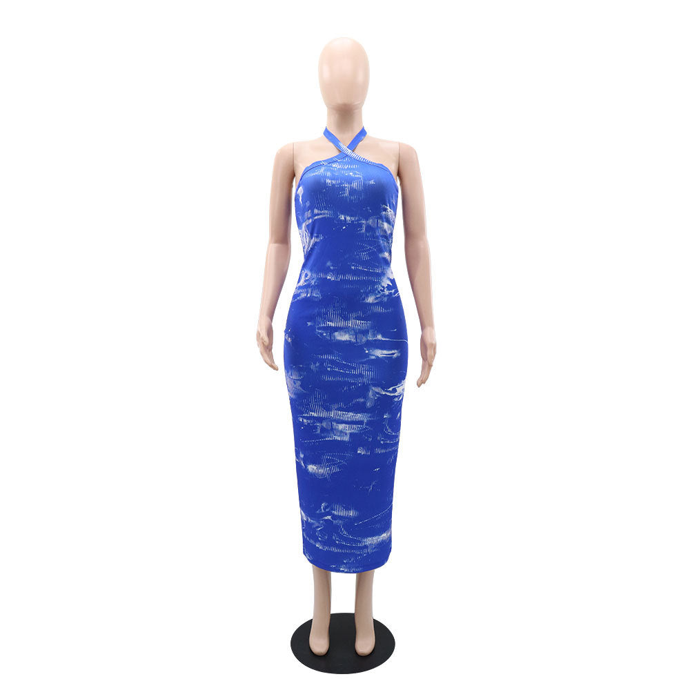 Sexy Halter Neck Cross Tie Low Back Women's Bodycon Dress 7