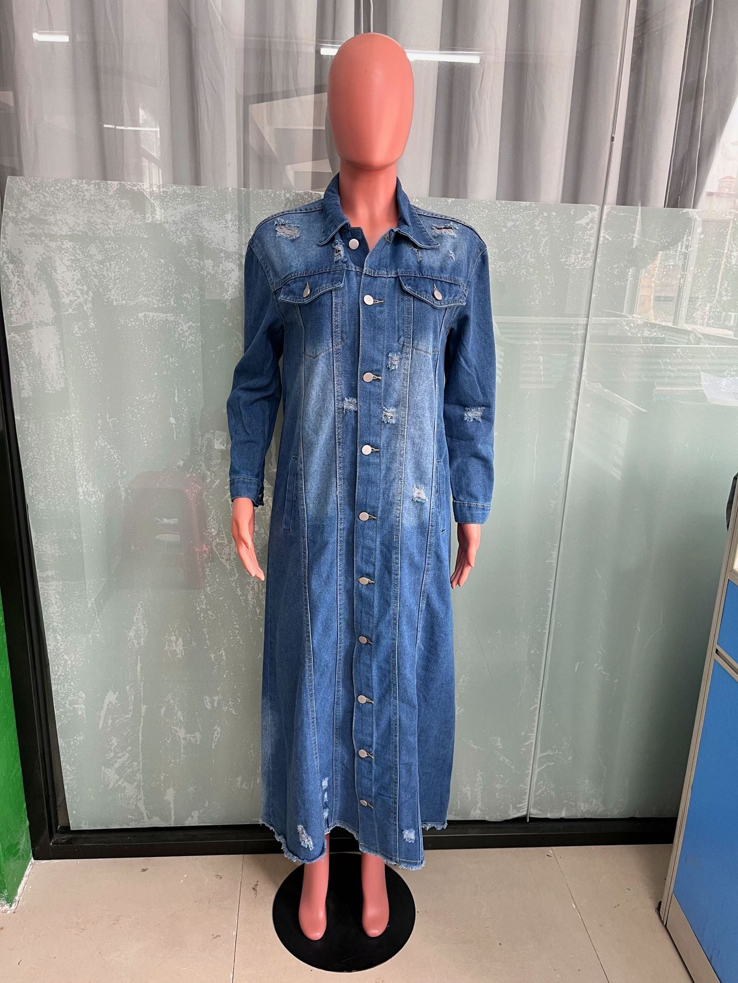 Women's Fashion Ripped Long Sleeve Denim Jacket 8