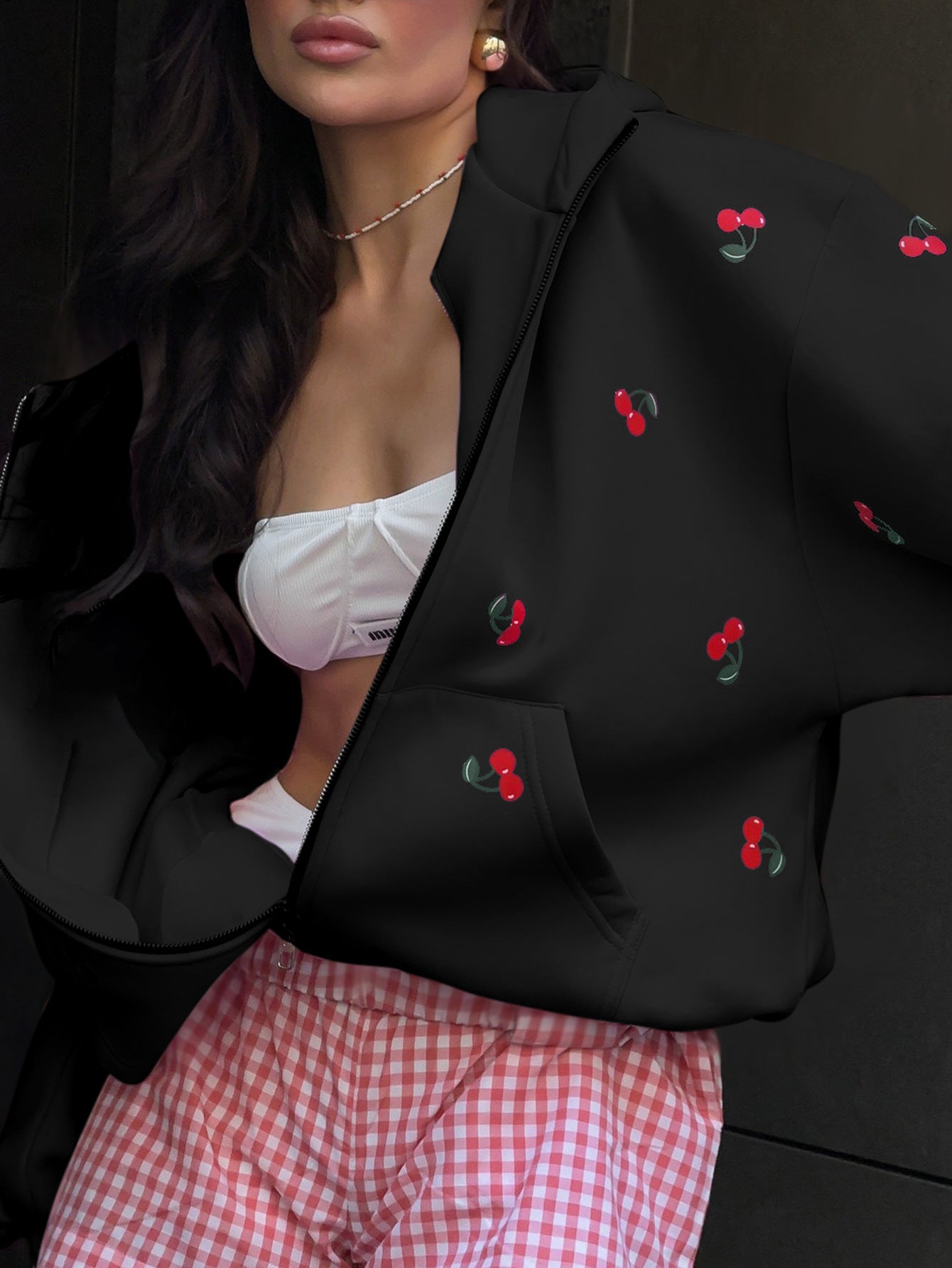 Women cherry print Hoodies 5
