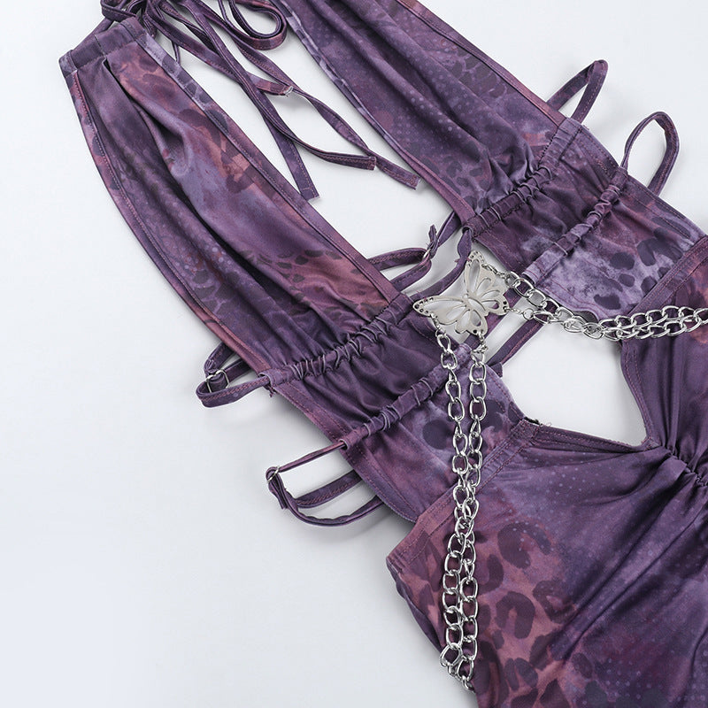 Animal Print Sexy Deep V Low Back Cutout Bodycon Dress 12