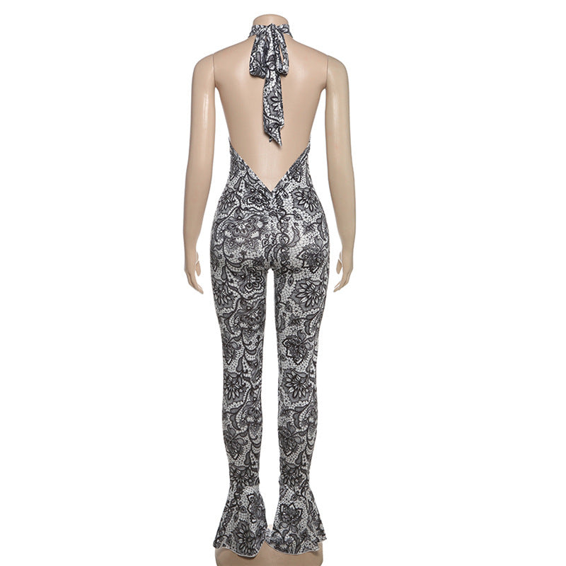 Women Summer Style Printed Sleeveless Backless Jumpsuit 8