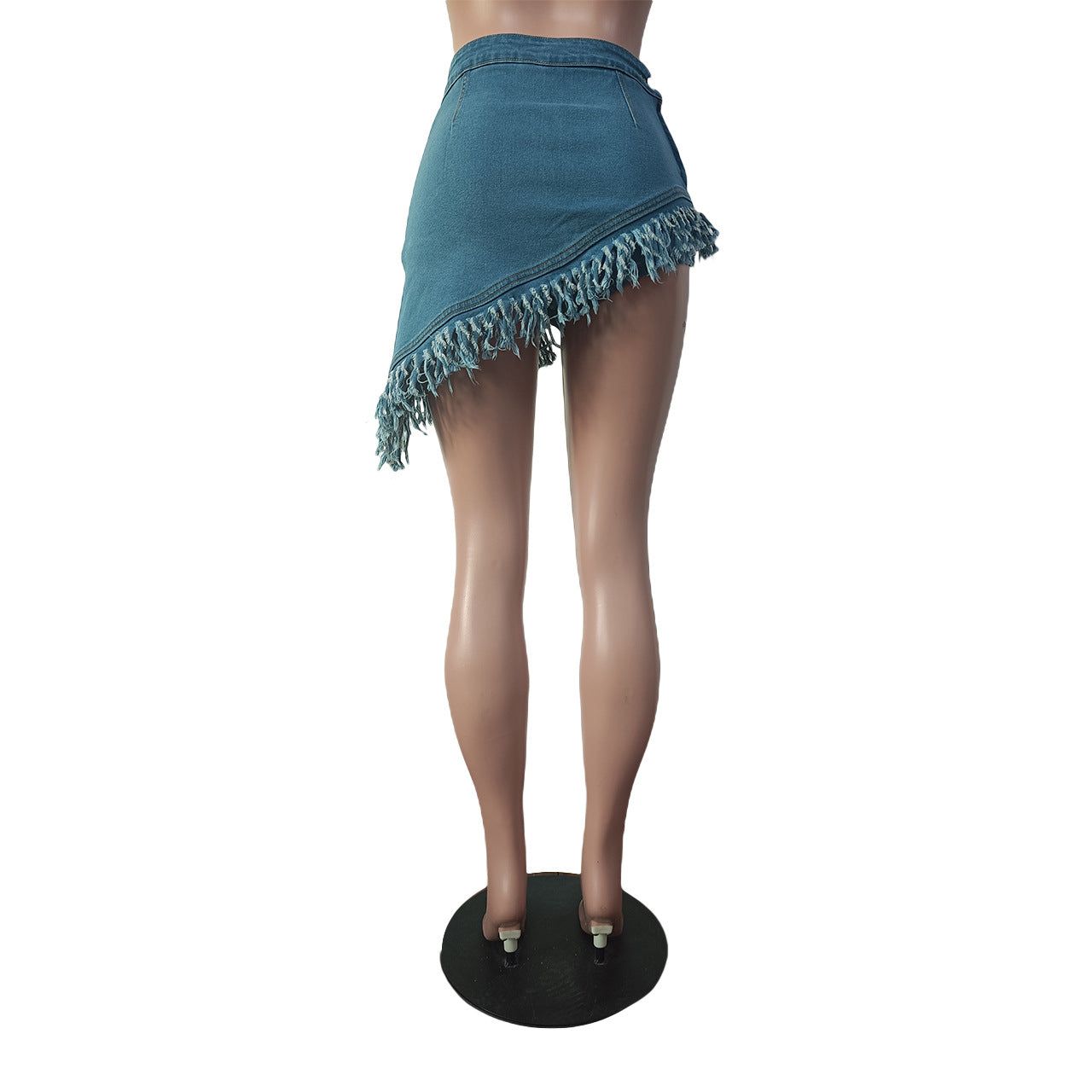 Women Denim Stretch Diagonal Apron Fringed Shorts 11