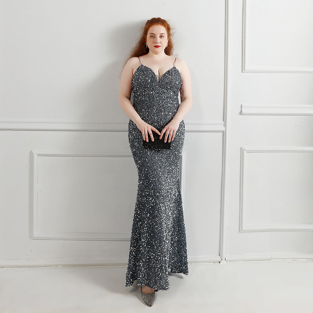 Plus Size Women Sequined Formal Party Maxi Evening Dress 6
