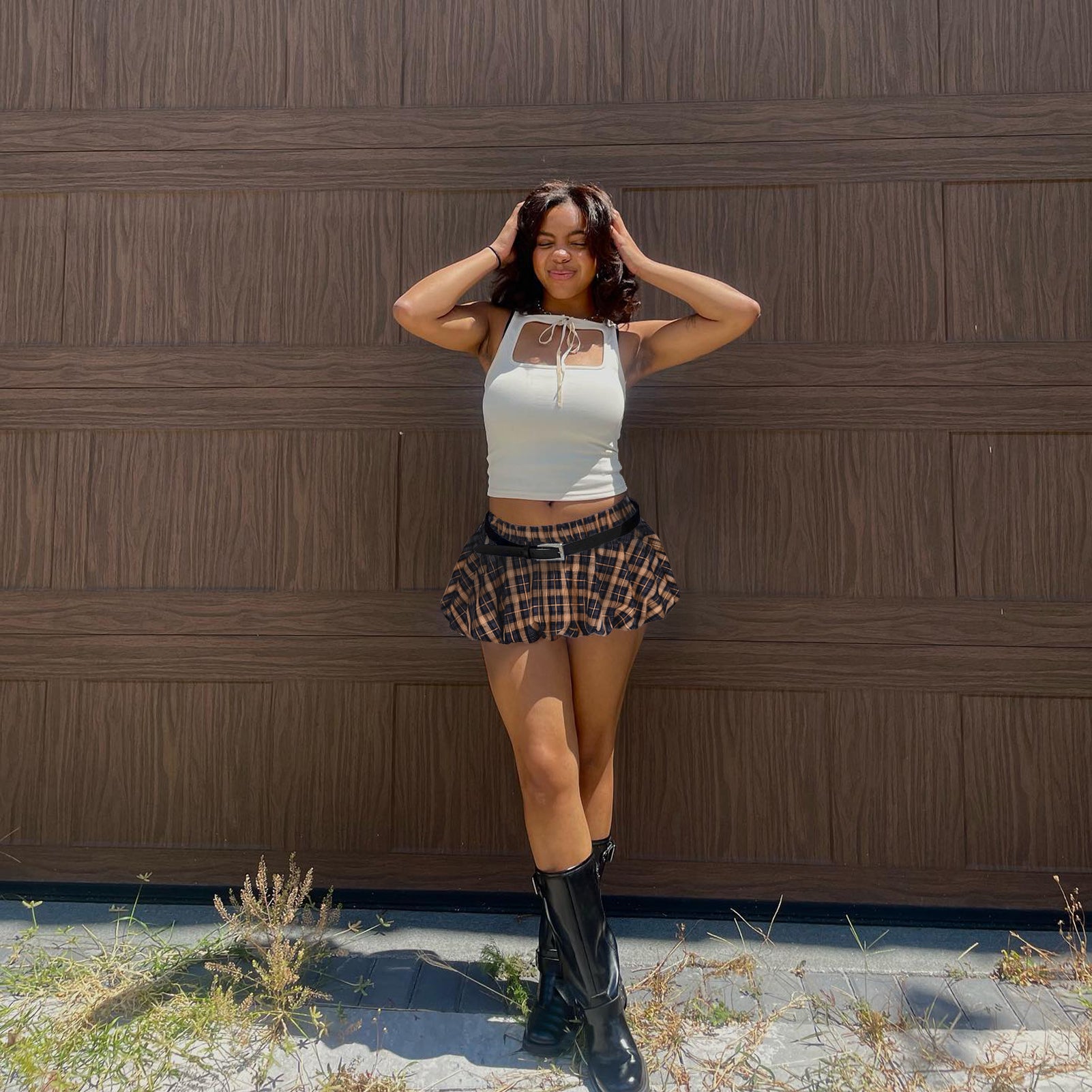 Women plaid mini pants skirt 58