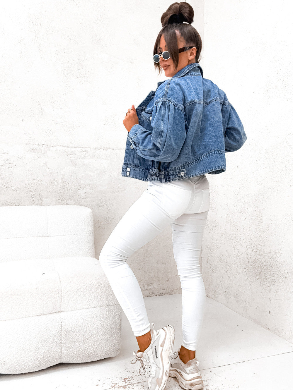 Women Washed Denim Crop Jacket 6