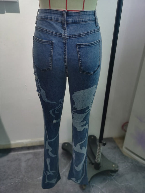 Women's Fitted High Waist Ripped Denim Pants High Stretch Jeans 12