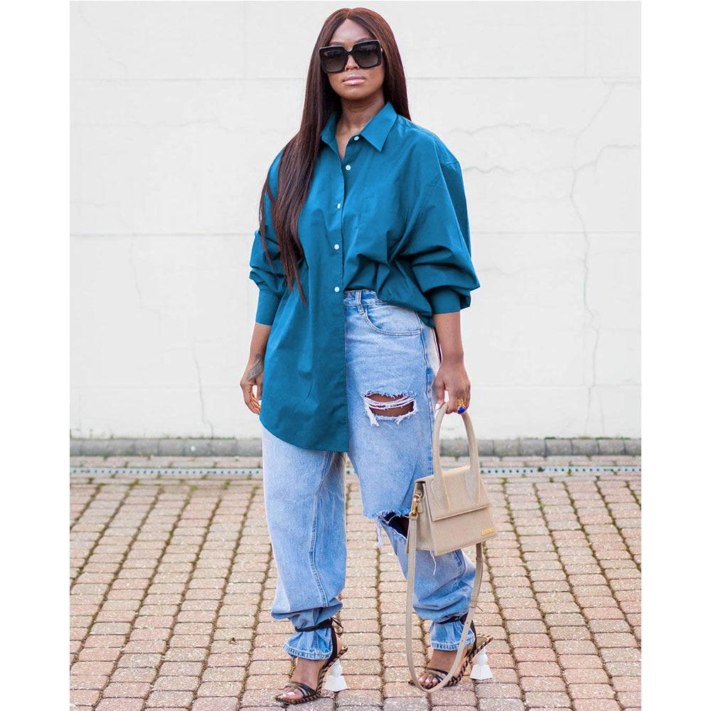 Blue Turn-Down Collar Shirt 6