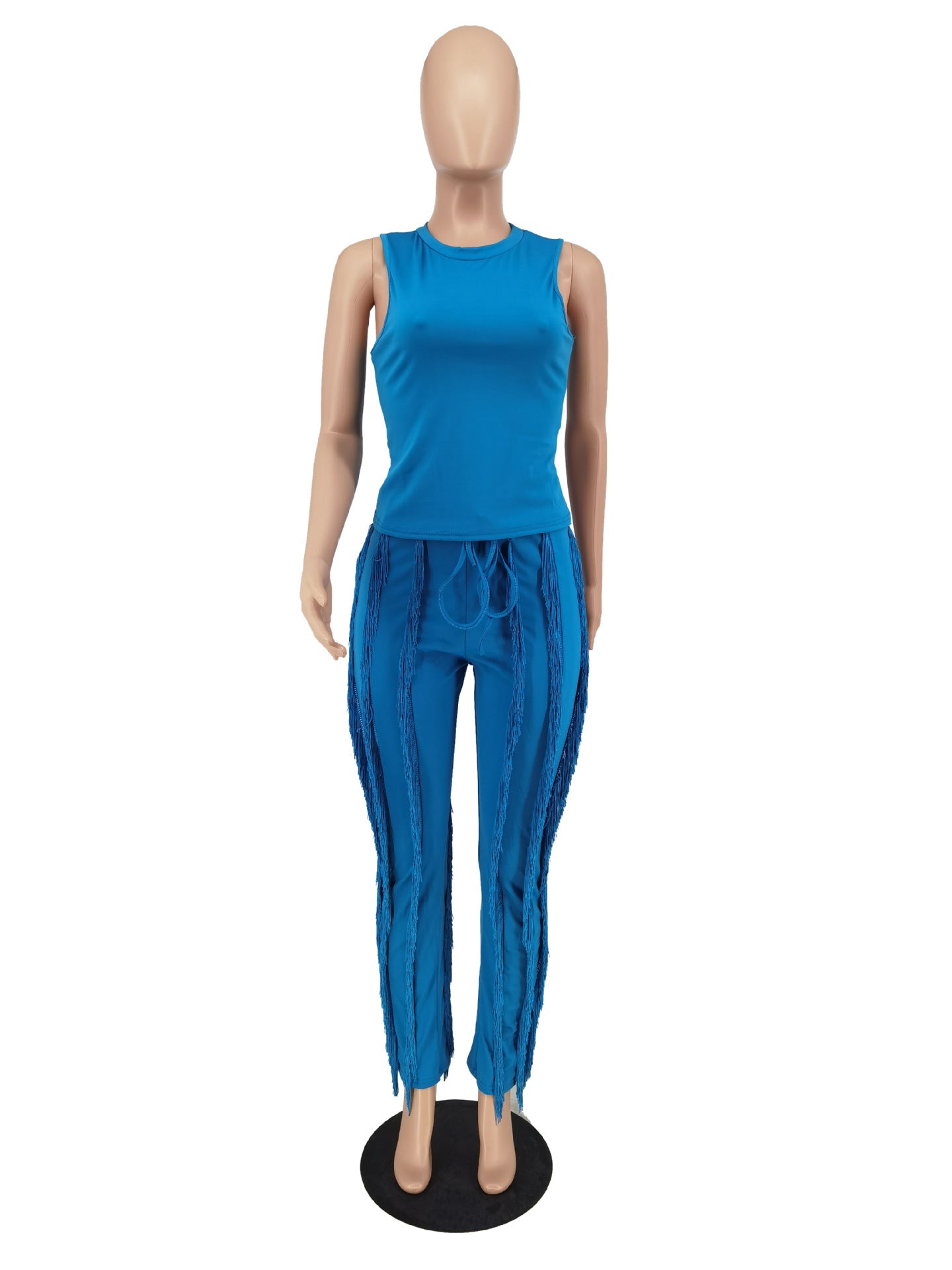 Women's Solid Color Tassel Two Piece Suit 17