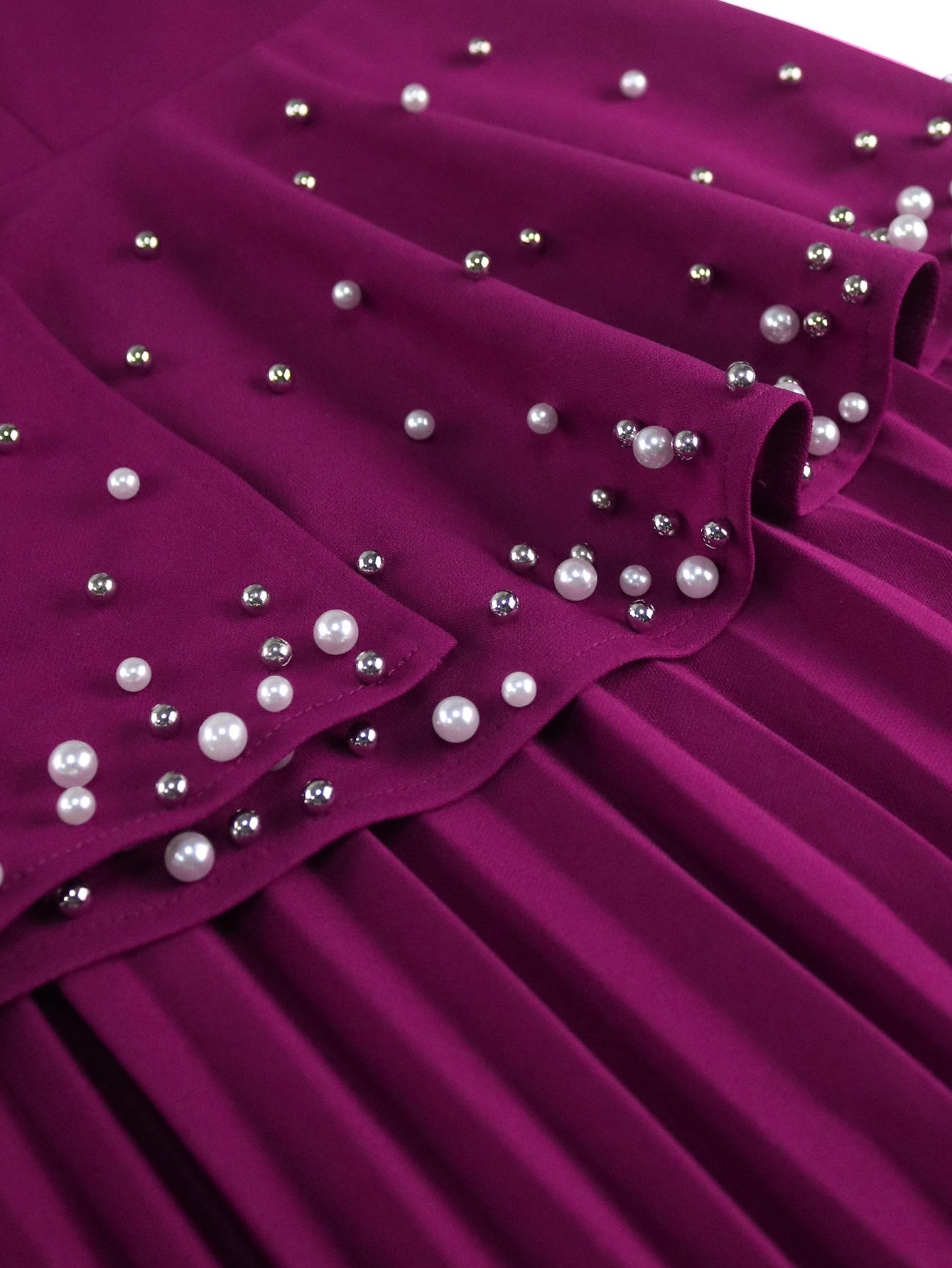 Plus Size Ruffle Elegant Round Neck Beaded Pleated Party Dress 12