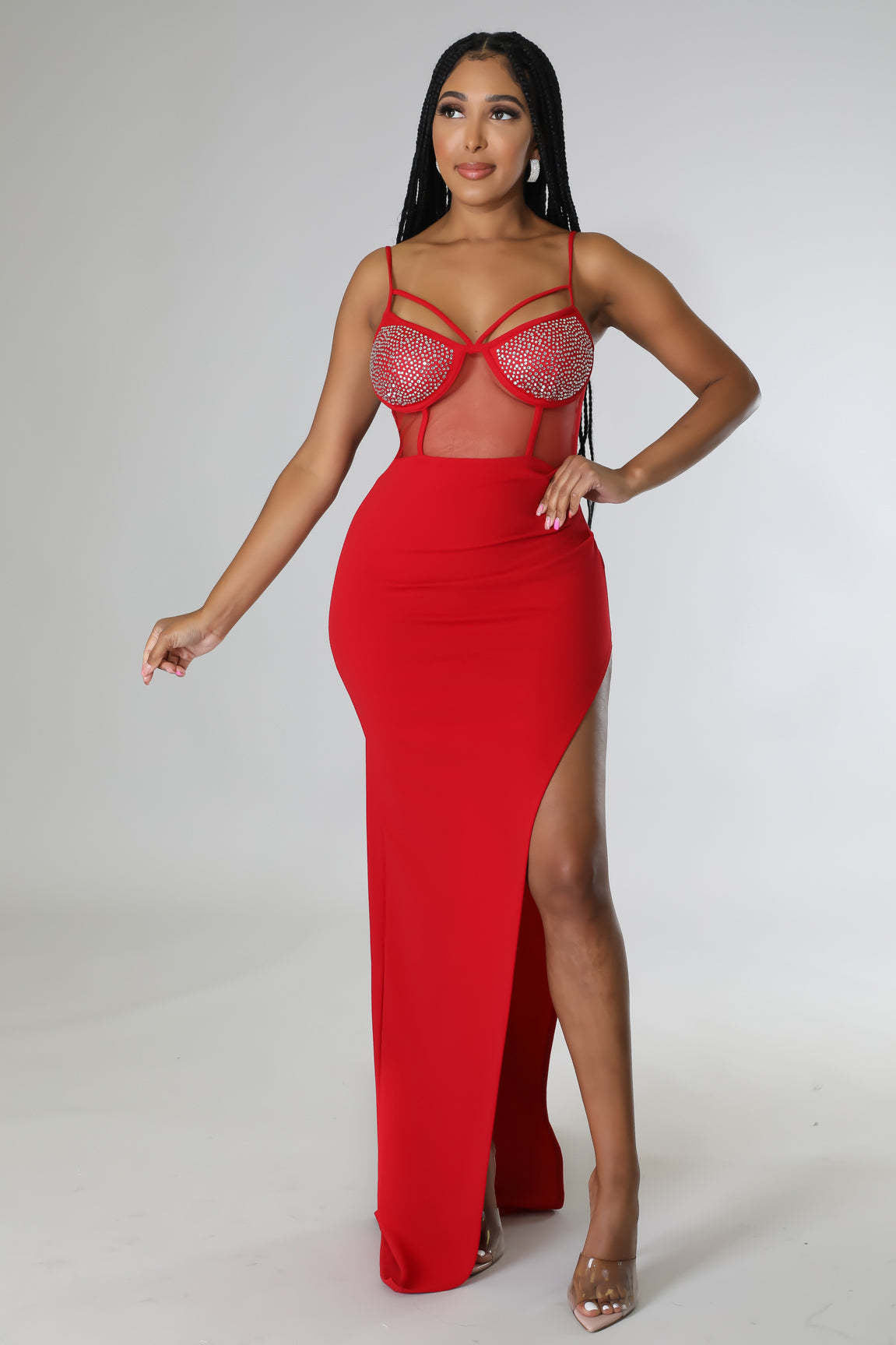 Women Summer Patchwork Mesh Beaded Slit Long Dress 8