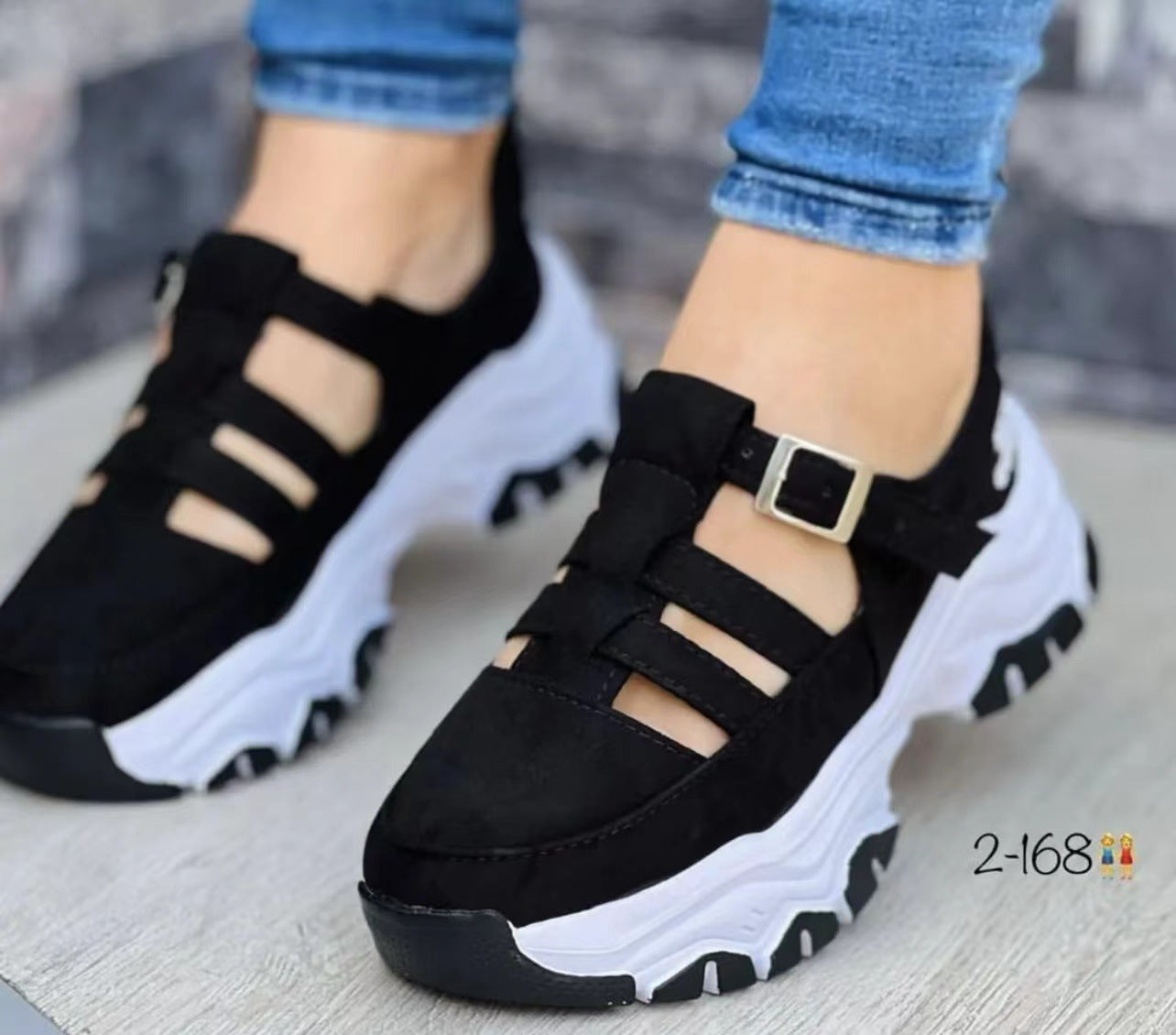 Women Round Toe Platform Low Top Buckle Flat Sneakers 7
