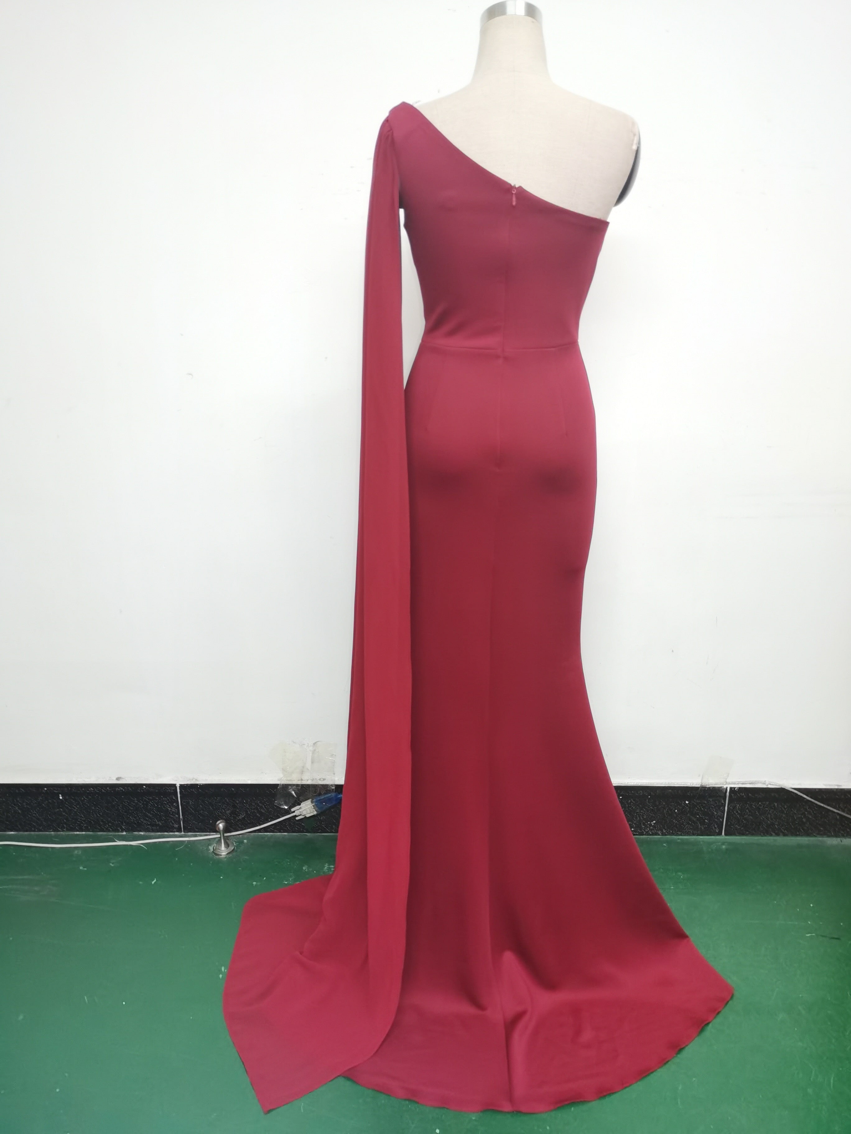 Women One Shoulder Slant Back Patchwork Mesh Formal Party Evening Dress 30