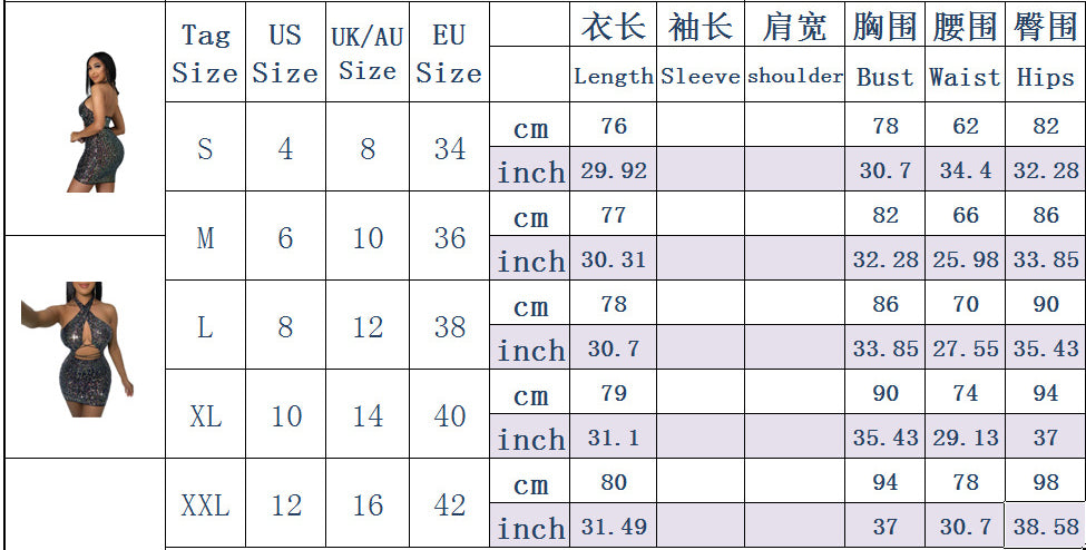 Women Sexy Backless Sequin Halter Bodycon Dress 11