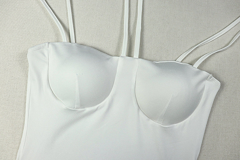 Solid Color slim women's pleated Low Back Halter Neck A-line long dress 11