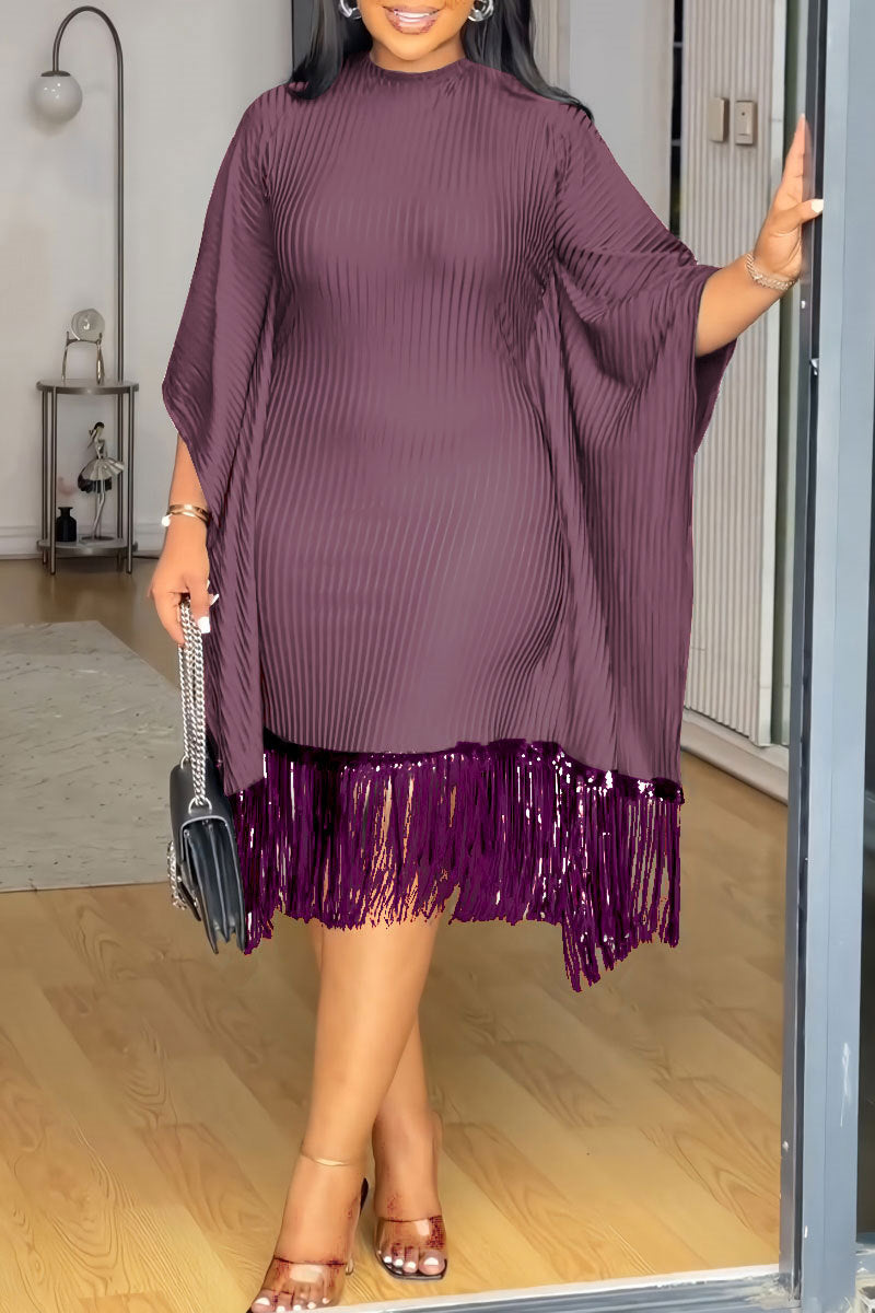 Sequin Tassel Bat Sleeves Elastic Bodycon Dress 8