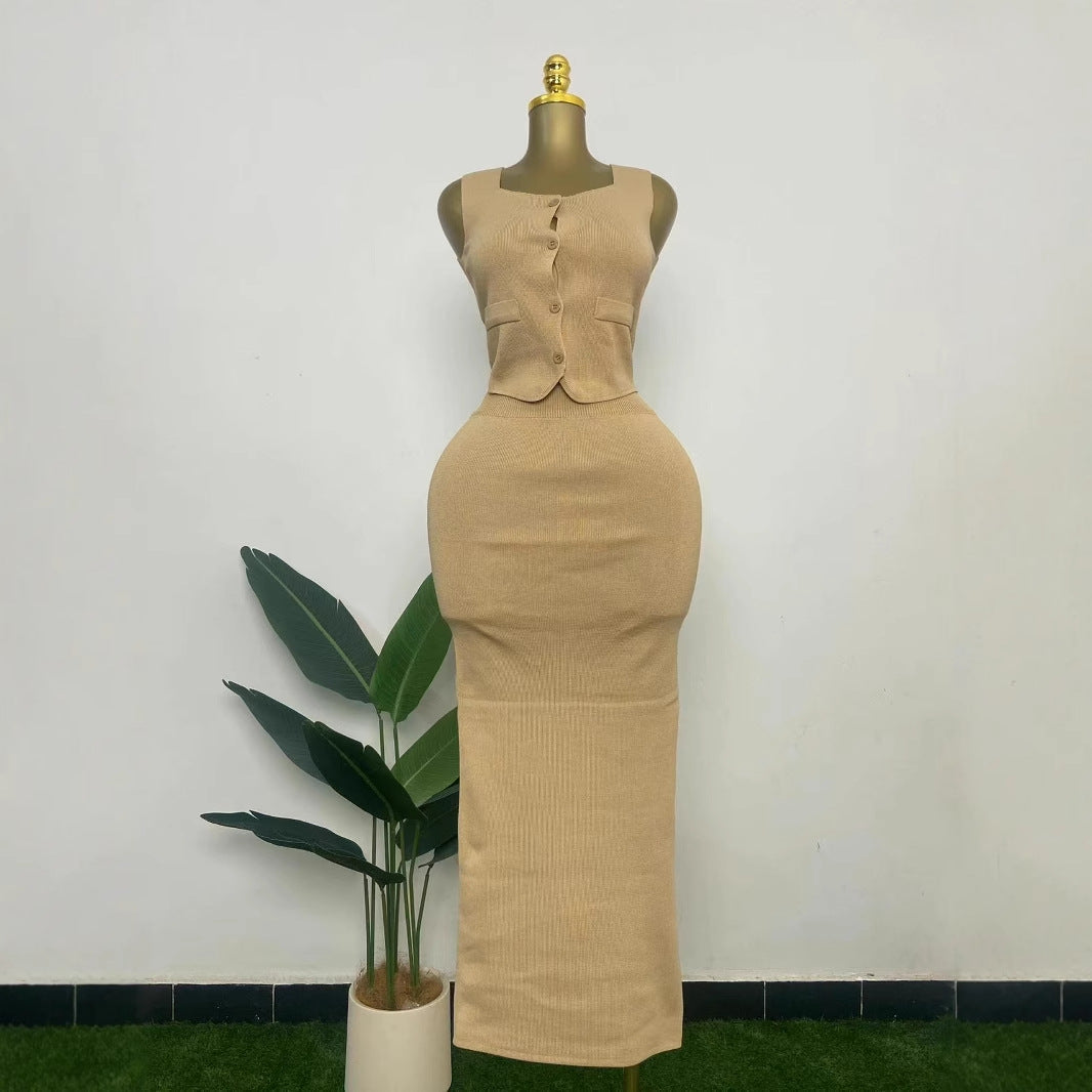 Women knitting Top and Skrit two-piece set