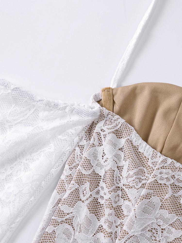 Lace Halter Neck Long-Sleeve Bodycon Mini Dress 13