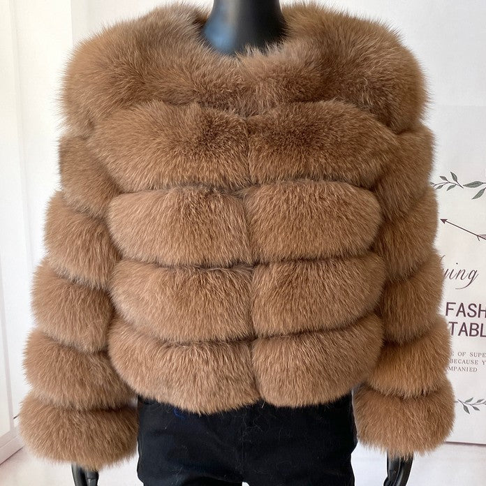 Women Patchwork Winter Warm Long Sleeve Crop Faux Fur Jacket 44