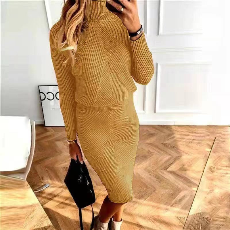 Women turtleneck knitting Solid sweater and Skirt two-piece set 21