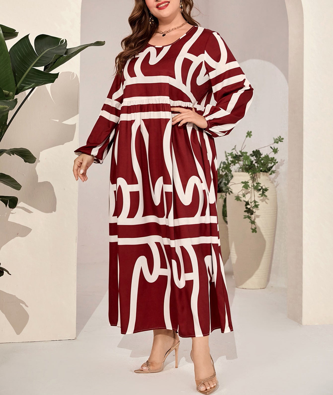 Plus Size Women's Autumn Loose Printed Long Sleeve Trendy Fashion Dresses 4