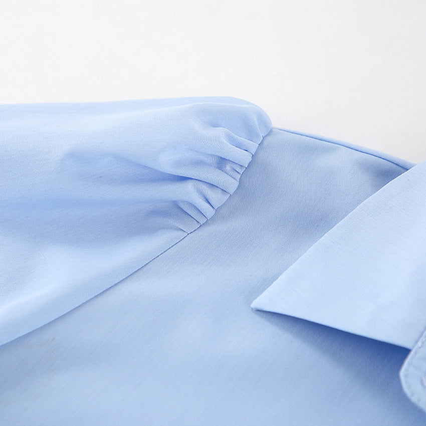 Women autumn and winter blue Turndown Collar Bell Bottom sleeve Shirts 15