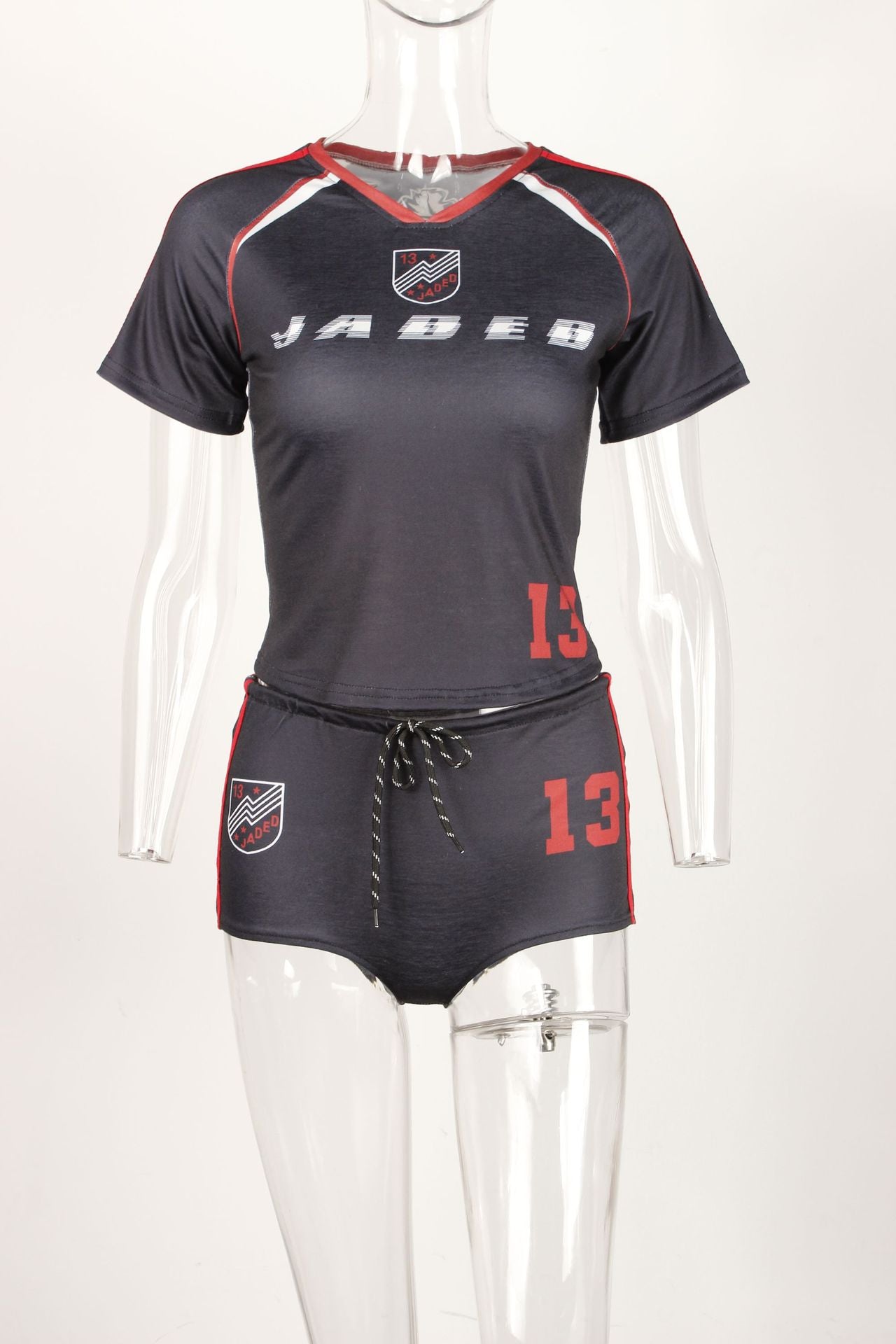 Women Sports Retro Letter Print Short Sleeve Top and Shorts Two-piece Set 23