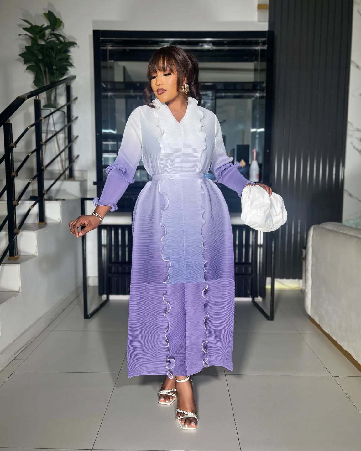 Ruffle Plus Size Fashion Elegant Chic Loose Ombre Long Dress 6