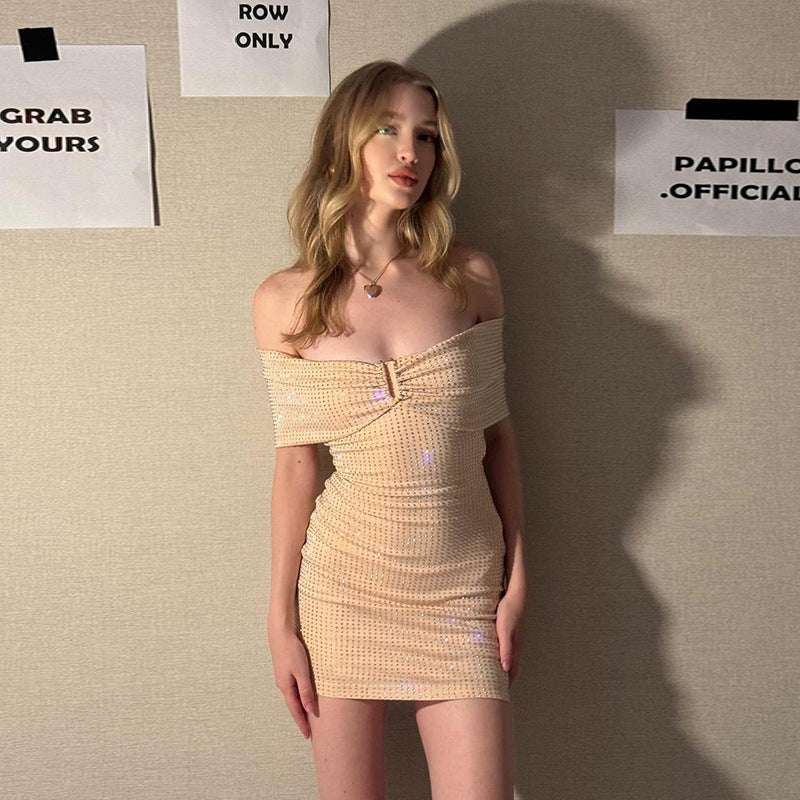 Women Spring Elegant Sparkling Off Shoulder Bodycon Dress 6