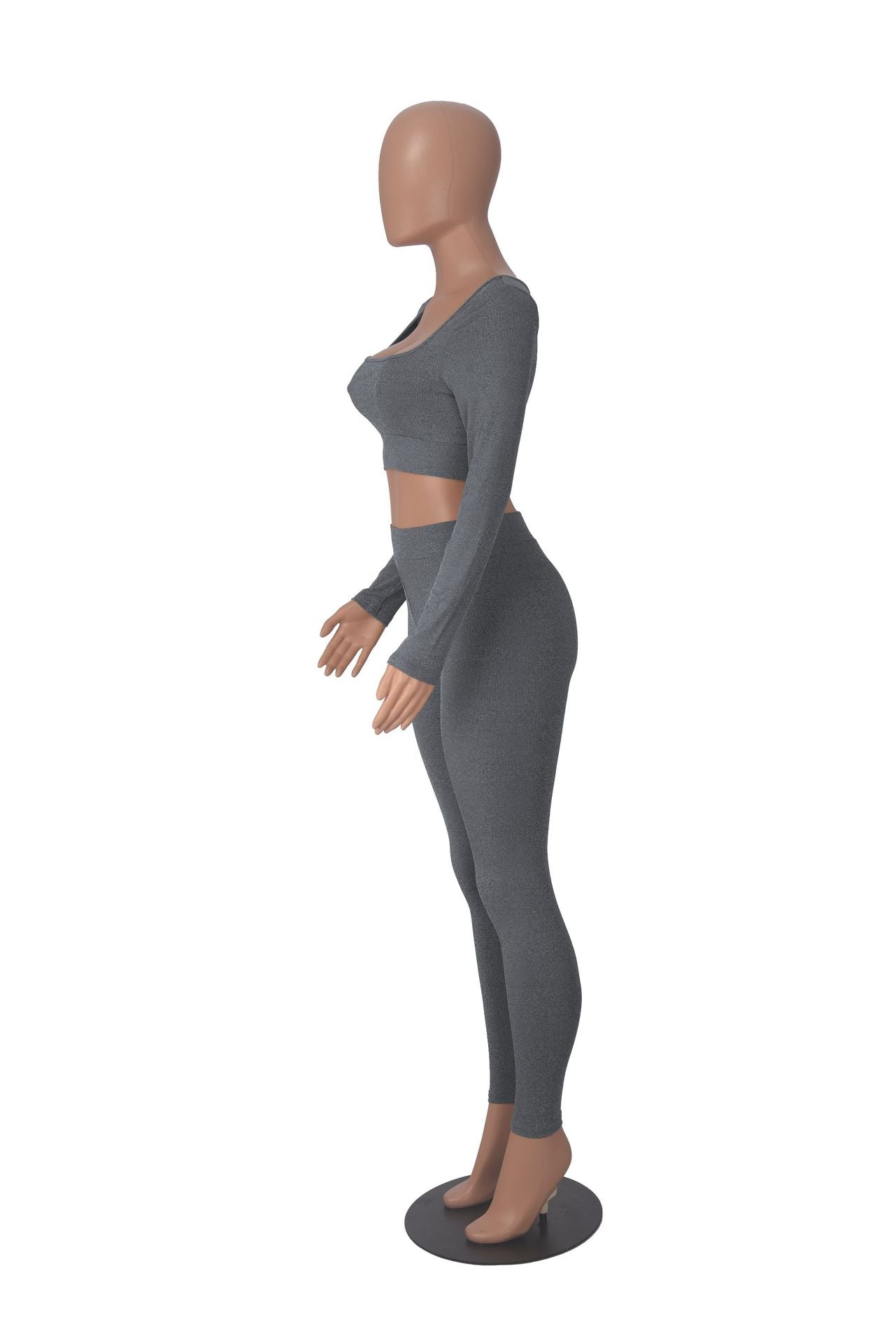 Women Winter Solid Long Sleeve Square Neck Top and Pant Two-piece Set 22