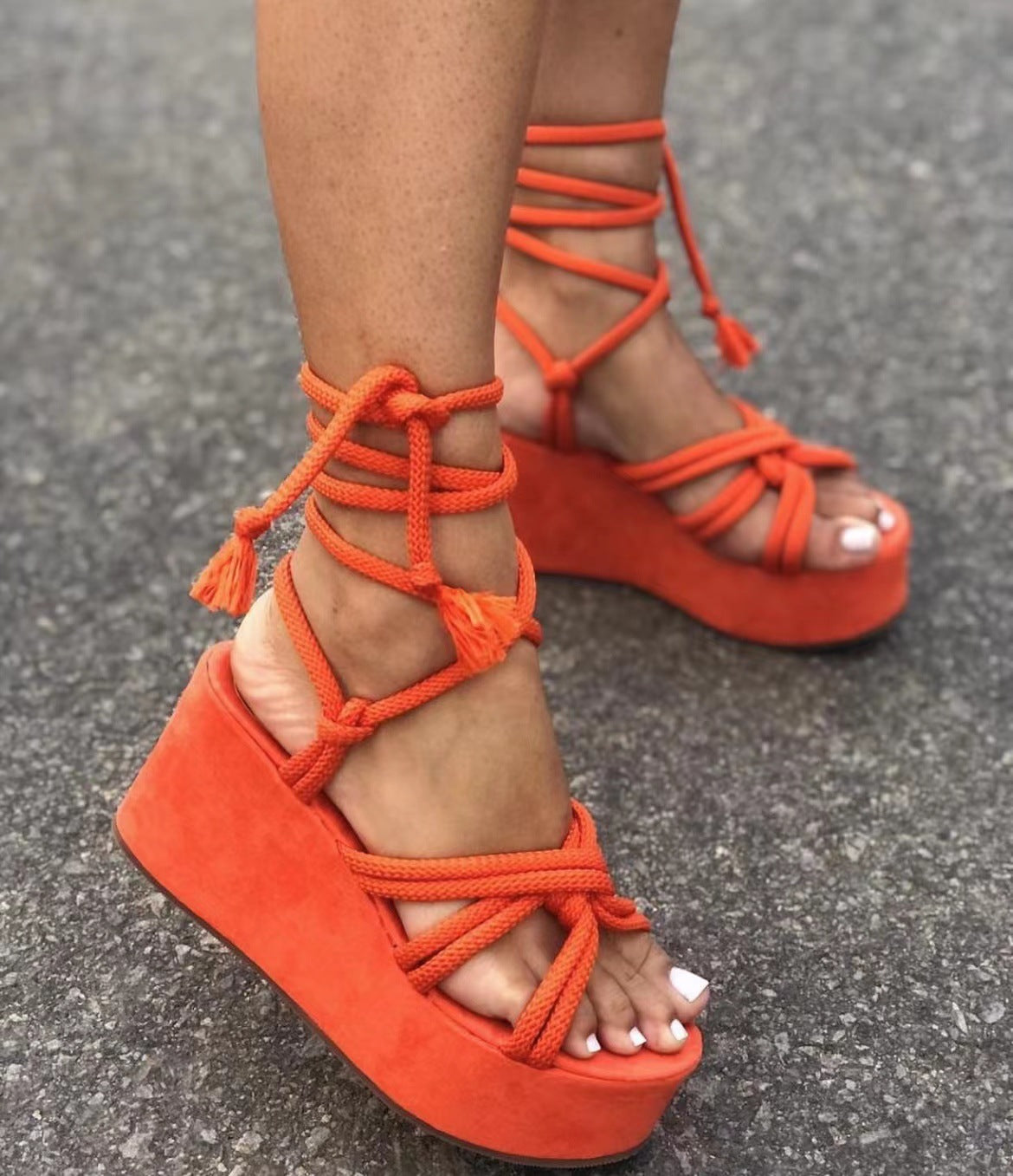 Women's Shoes Summer Lace-Up Wedge Sandals Women's Plus Size Platform Shoes 6