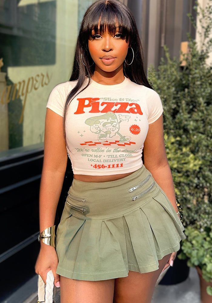 Fashionable Holiday Zipper Pleated Mini Skirt