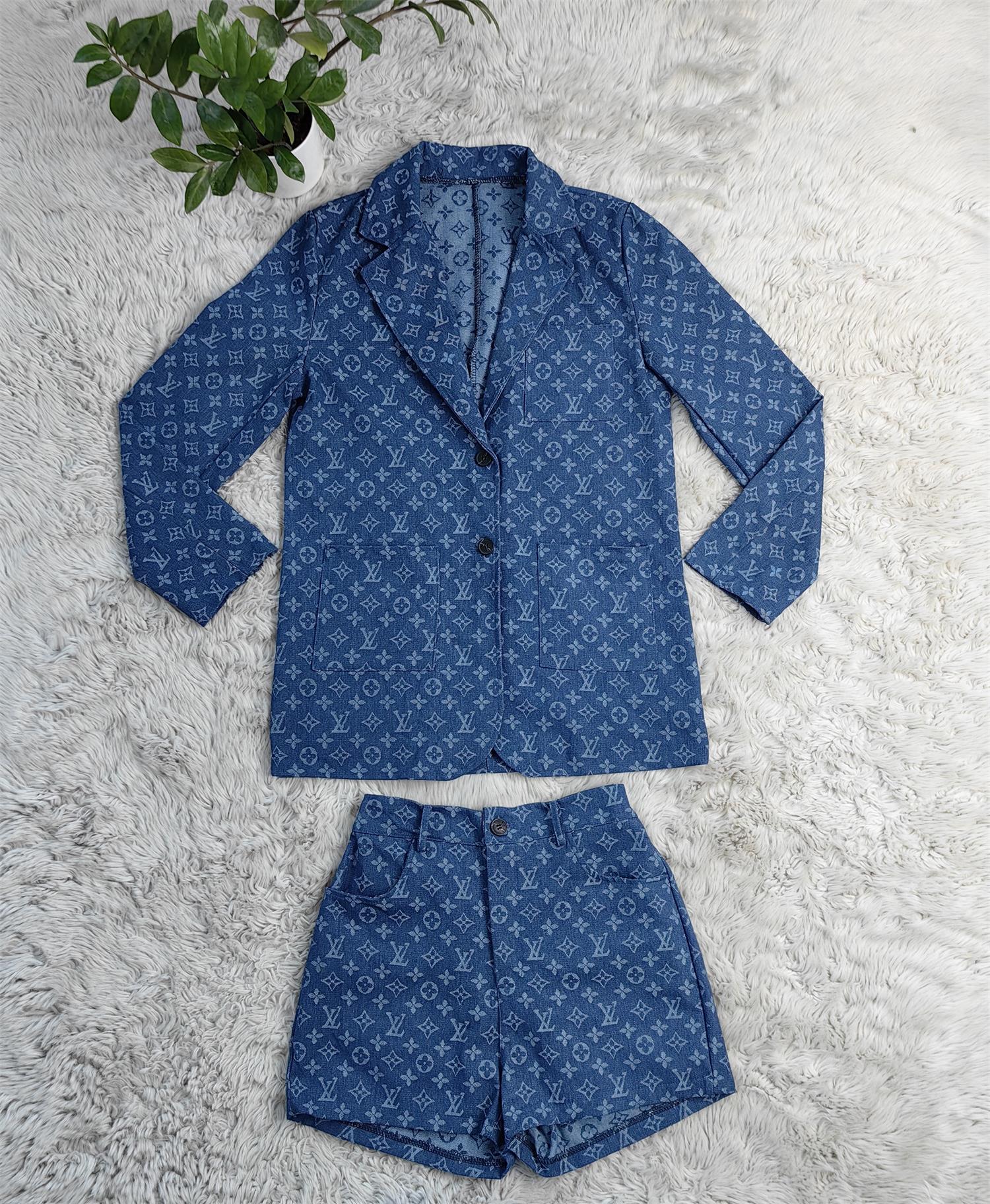 Denim Pocket Casual Coat + Shorts Set 3