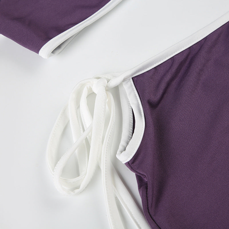 Women Contrast Sexy Open Waist Casual Suspender Top and Shorts Two-piece Set 14