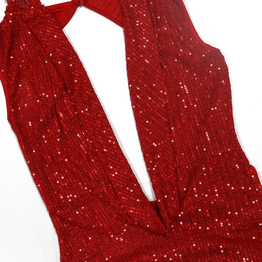 Women's Sexy Deep V See-Through Sequin Long Dress 17