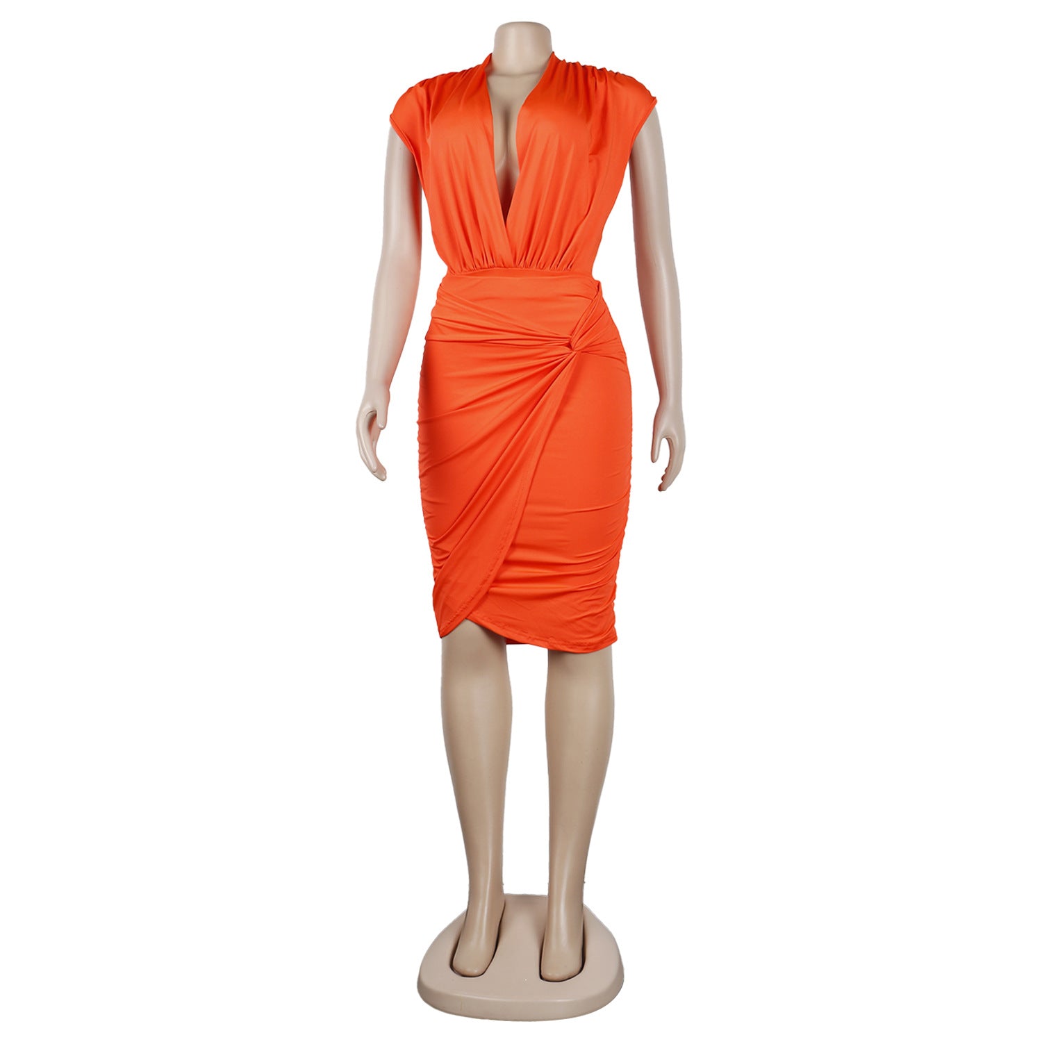 Sexy Solid Deep V-Neck Sleeveless Bodysuit And Skirt Two-Piece Nightclub Dress 23