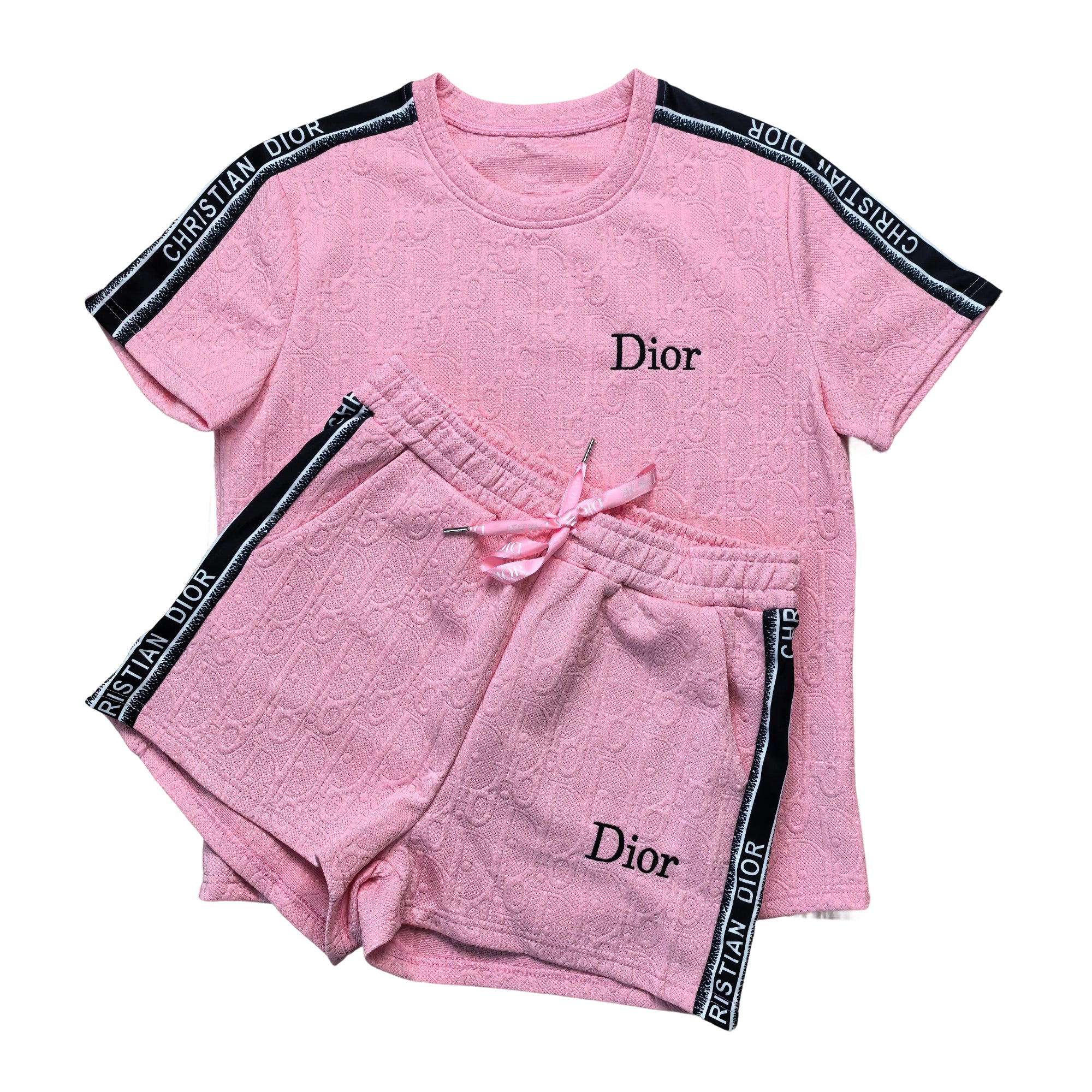 Fashionable Women's Embroidered Jacquard Short Sleeve Two Piece Shorts Set 3