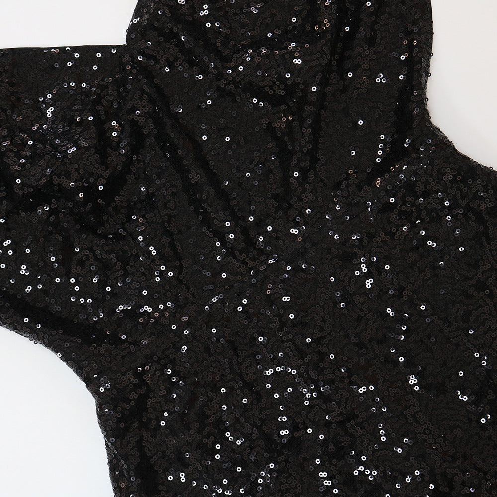 Sexy Feather Straps High Slit Sequin Low Back V-Neck Party Nightclub Style Dress 12