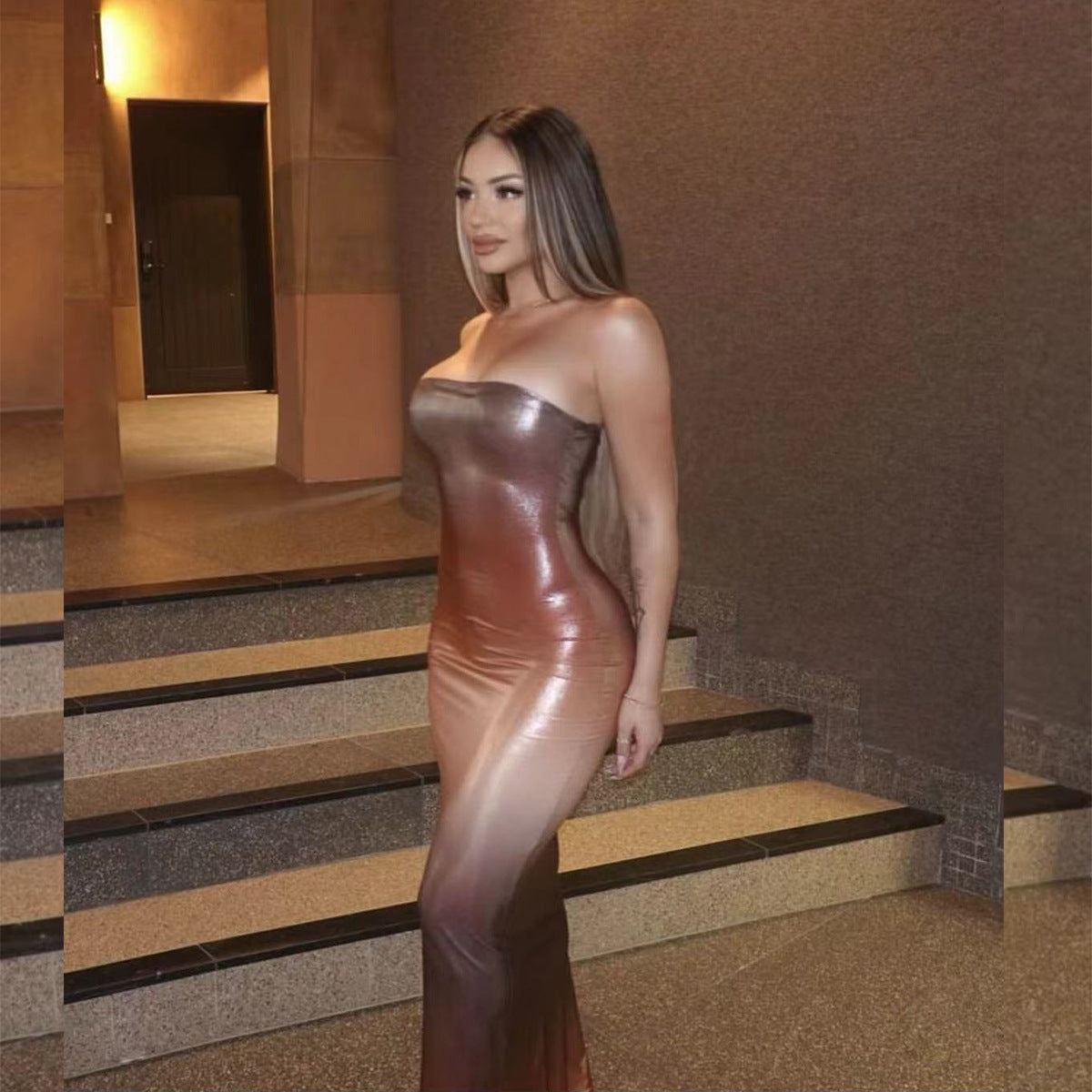 Women Fall Sexy Strapless Bodycon Dress 4