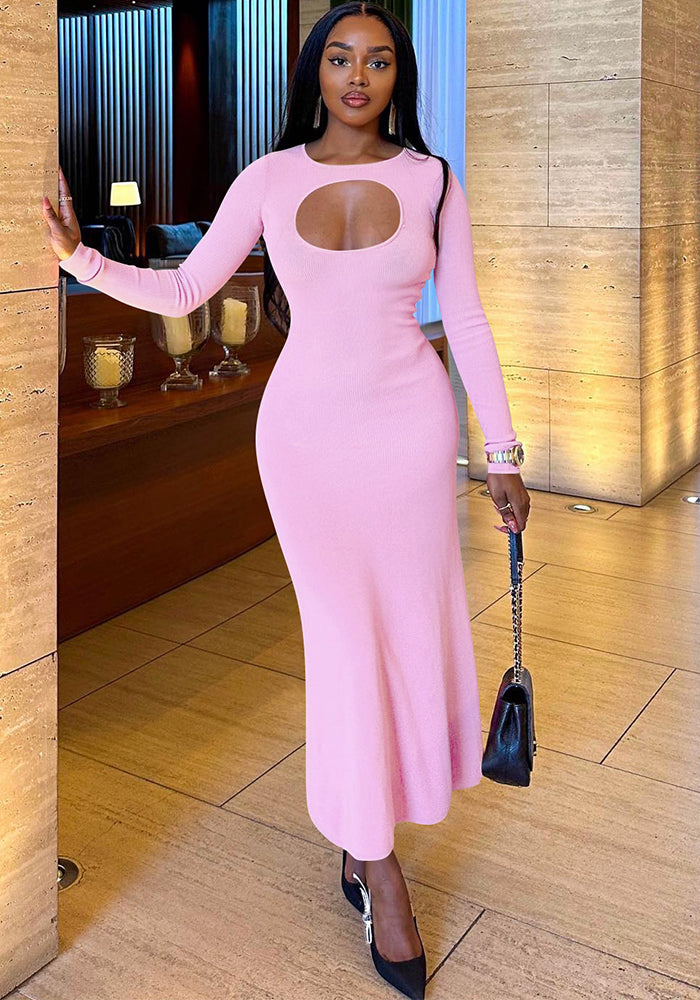 Women's Clothing Sexy Fashion Keyhole Solid Long Sleeve Dress Women's Clothing