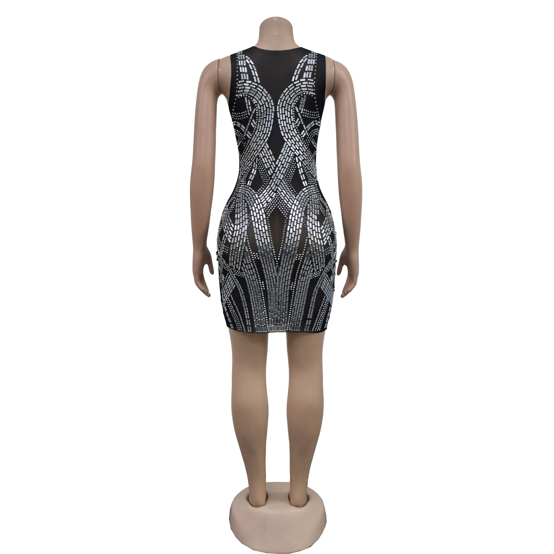 Women Solid mesh Beaded Mini Dress 21