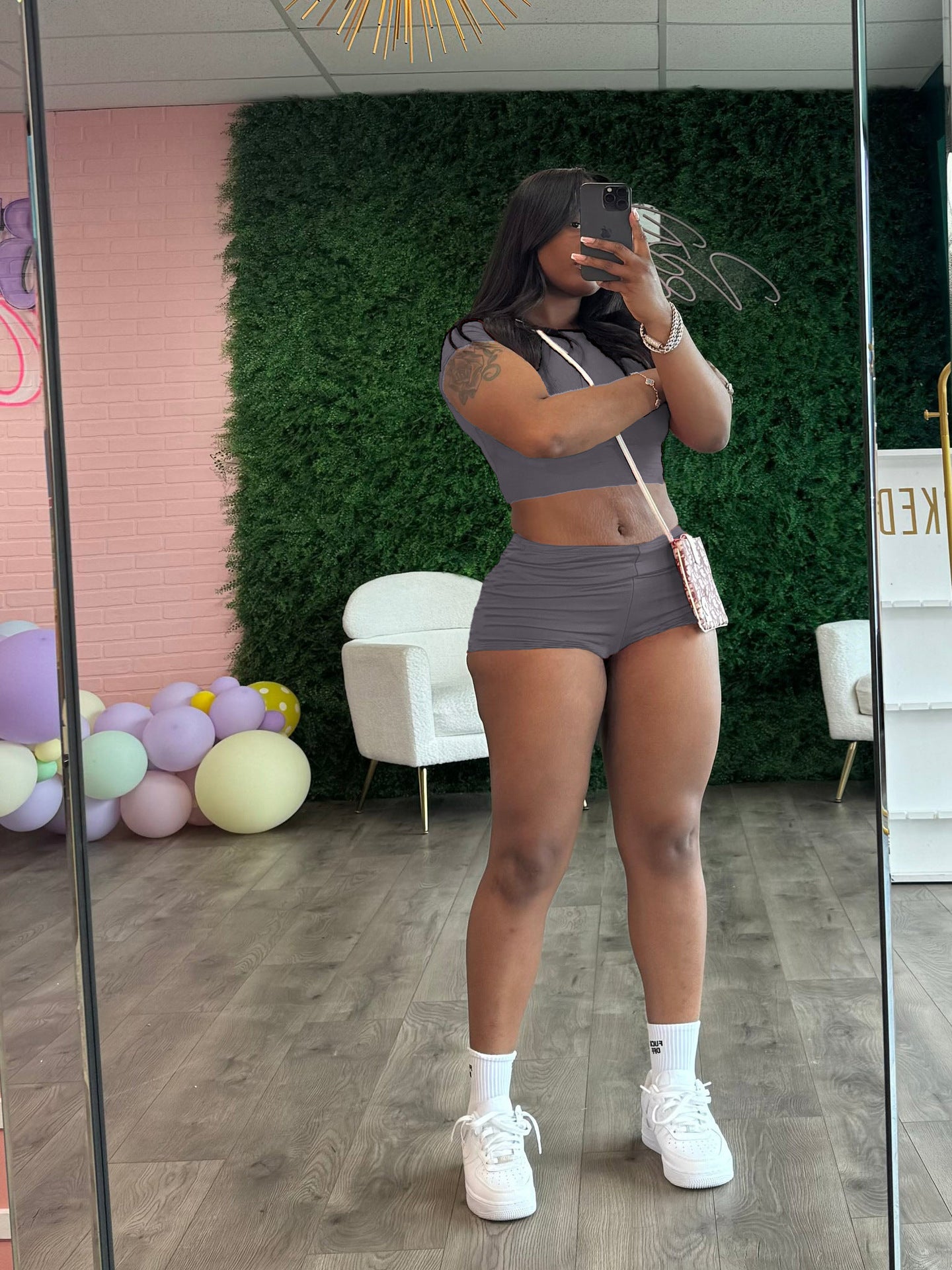 Women Summer Solid Crop Top Shorts Two-Piece Set 6