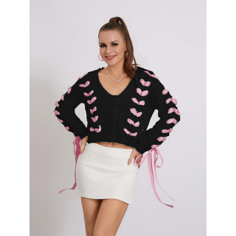 Autumn Winter V-Neck Lace Hollow Knitting Cardigan Top Loose Casual Sweater Jacket Women 3