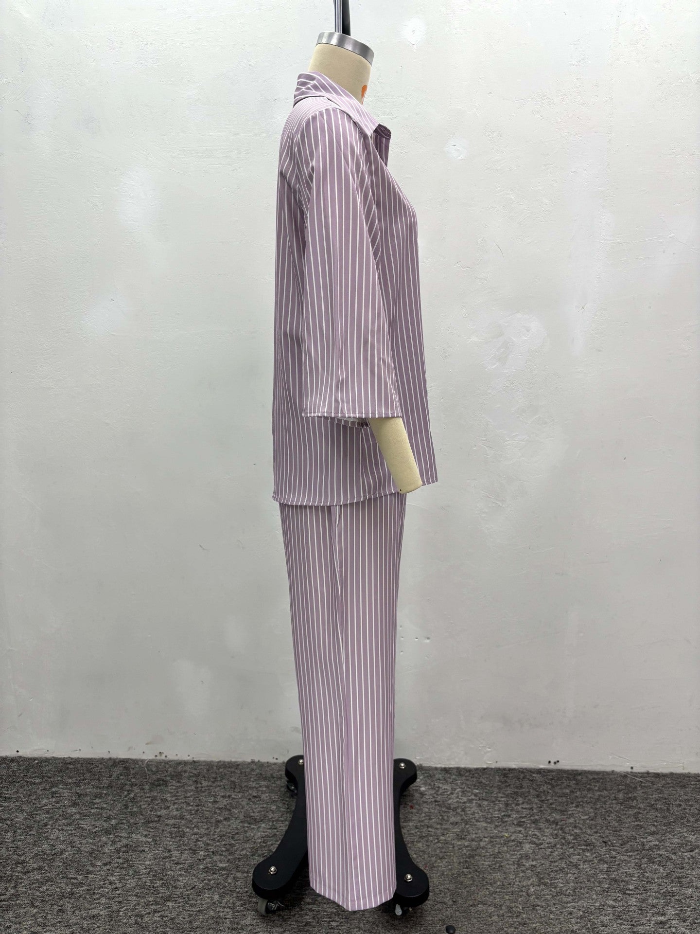 Plus-size African Women casual turndown collar striped shirt and wide-leg pants two-piece set 7