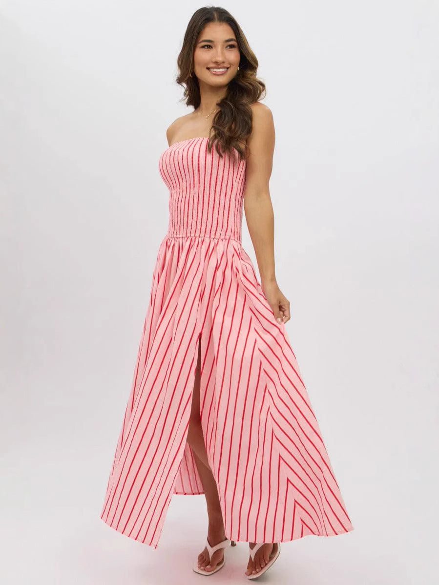 Striped Printed Strapless Sexy Women's Long Dress 4
