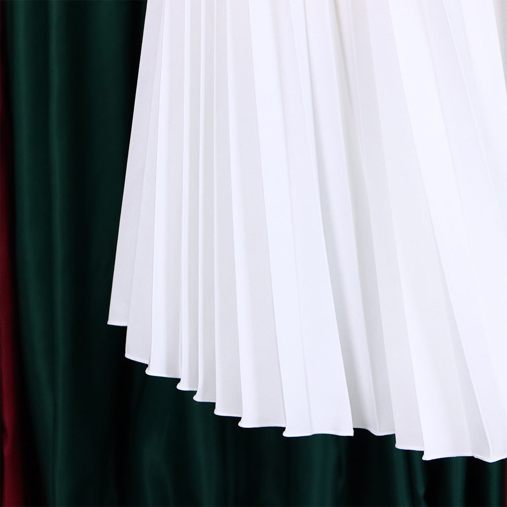 Women Summer Solid Slash Shoulder Lace-Up Loose Pleated Dress 21